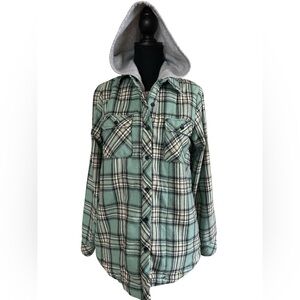 Ci Sono Plaid Collection Sherpa-Lined Hooded Flannel Jacket Women’s Size Small